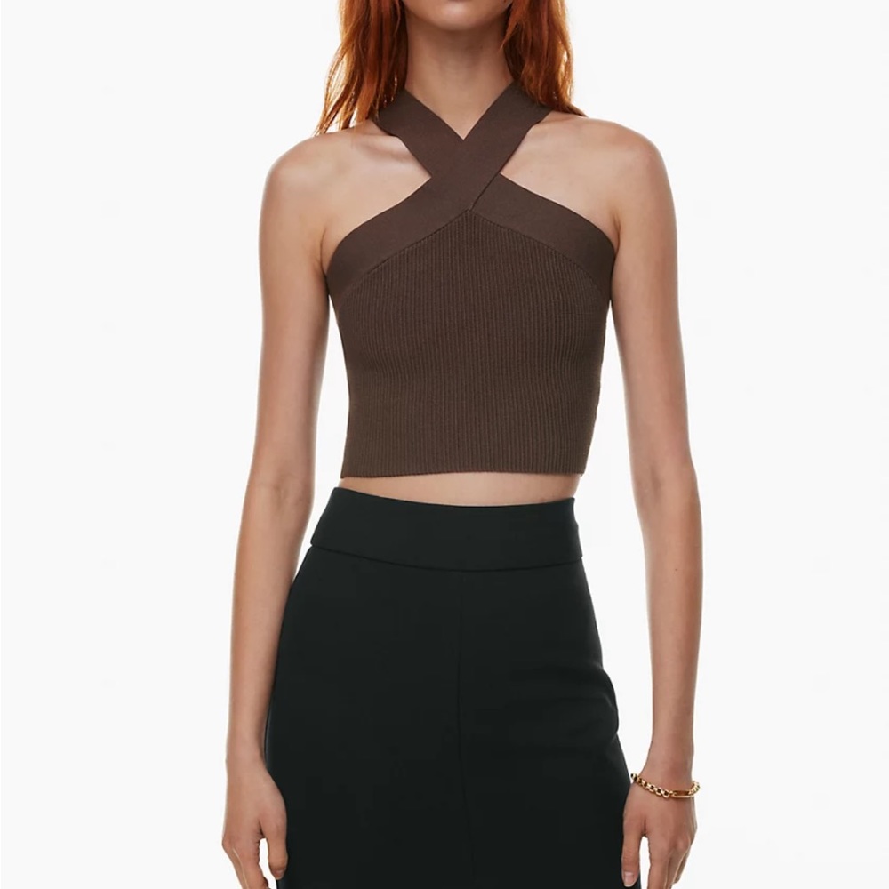 Aritzia Brown Crisscross Ribbed Crop Top